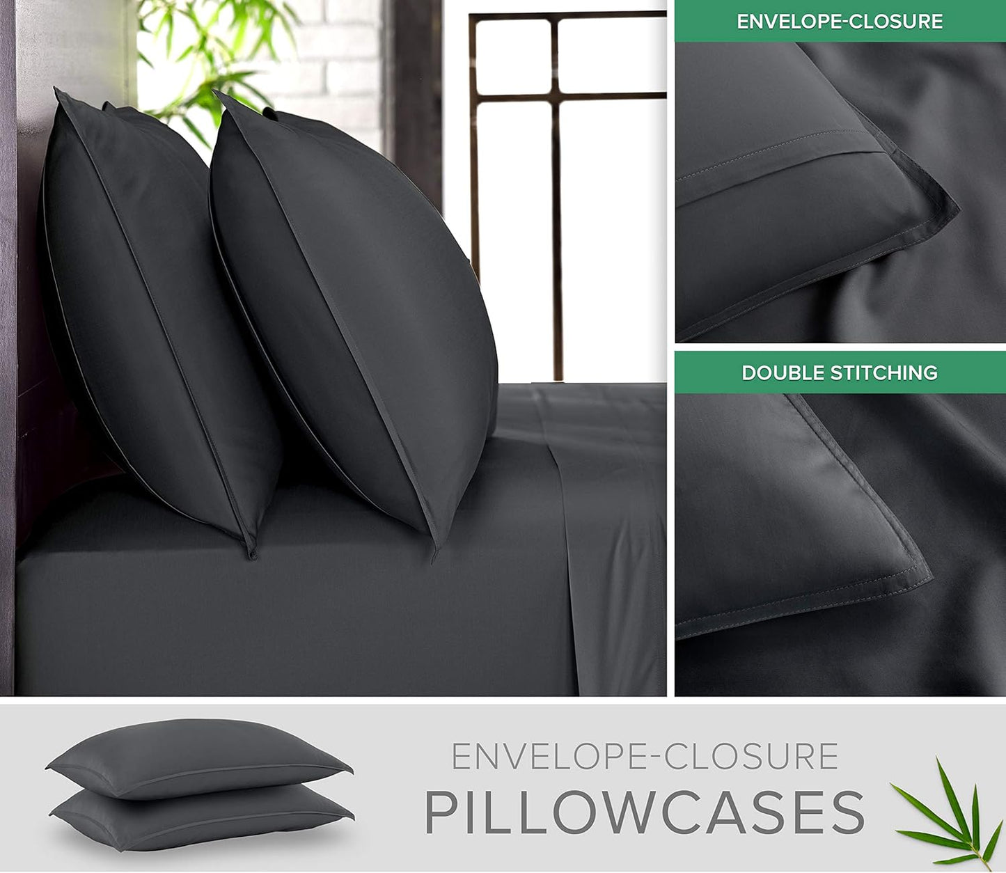 Pure Bamboo Twin Sheets - 100% Organic Viscose Bed Sheet Set, Luxuriously Soft & Cooling | Charcoal