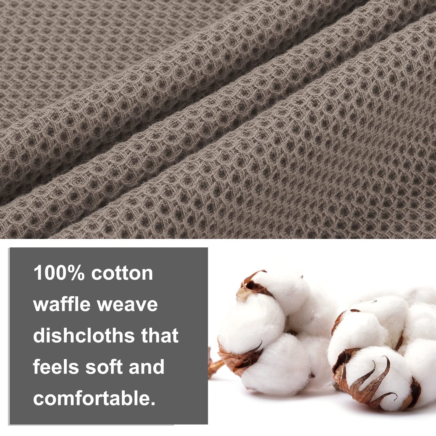 PiccoCasa 100% Cotton Dish Cloths Rags - Waffle Weave Kitchen Towels for Washing Dishes - Soft Absorbent Dish Towels for Kitchen Drying - 6 Pack -13 x 13 Inch - Brown