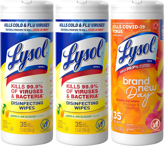 Lysol Disinfectant Wipes - Multi-Surface Antibacterial Cleaning Wipes | 3-Pack Mixed Fragrance