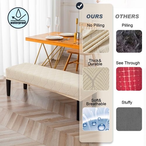 Genina Waterproof Dining Room Bench Covers, Stretch Jacquard Bench Seat Protector Cover, Rectangular Bench Cover for bedrooms, Living Rooms, Kitchens, Removable, Washable (Beige)