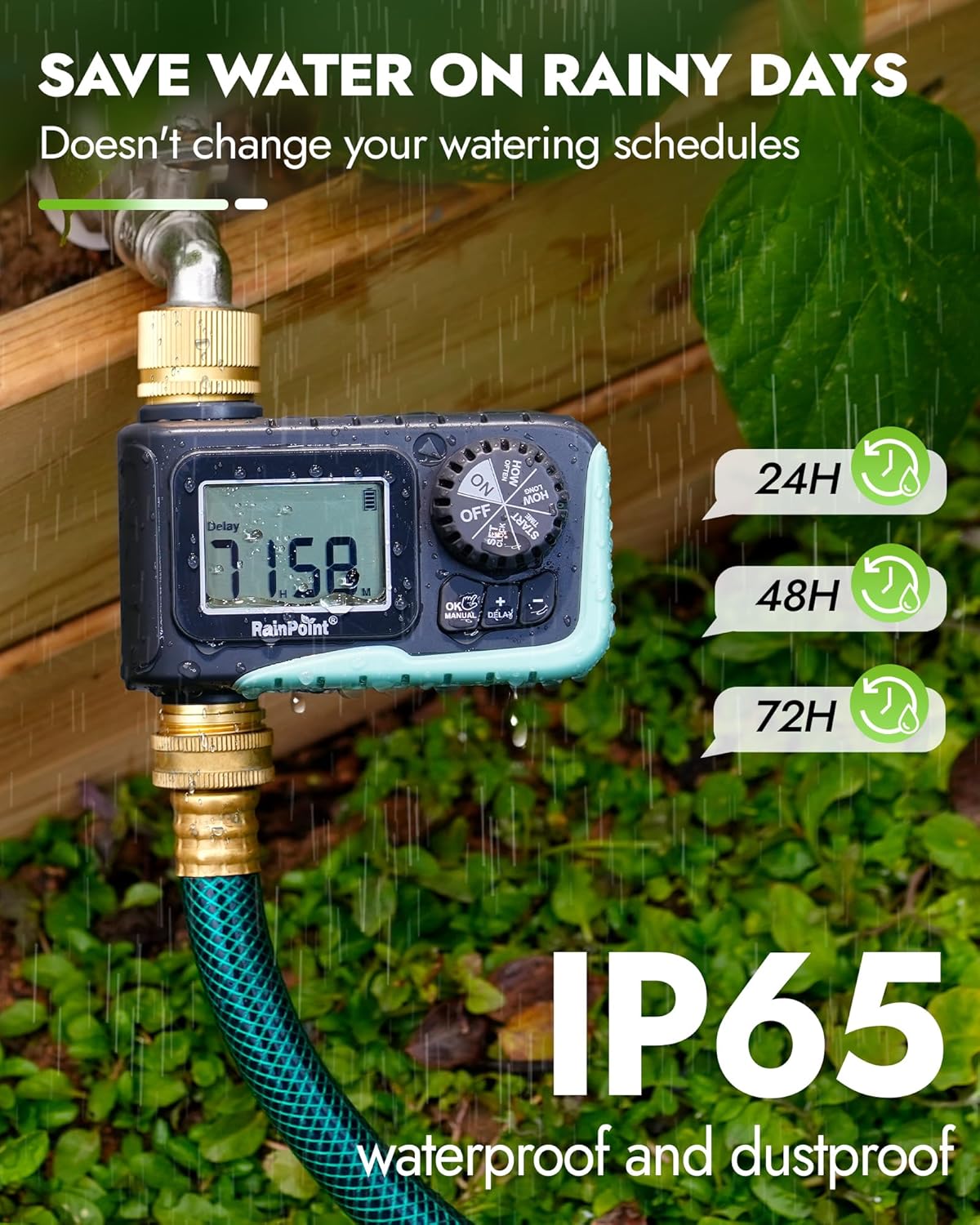 RAINPOINT Programmable Sprinkler Timer - Digital Hose Timer with Brass Inlet & Outlet for Efficient Watering