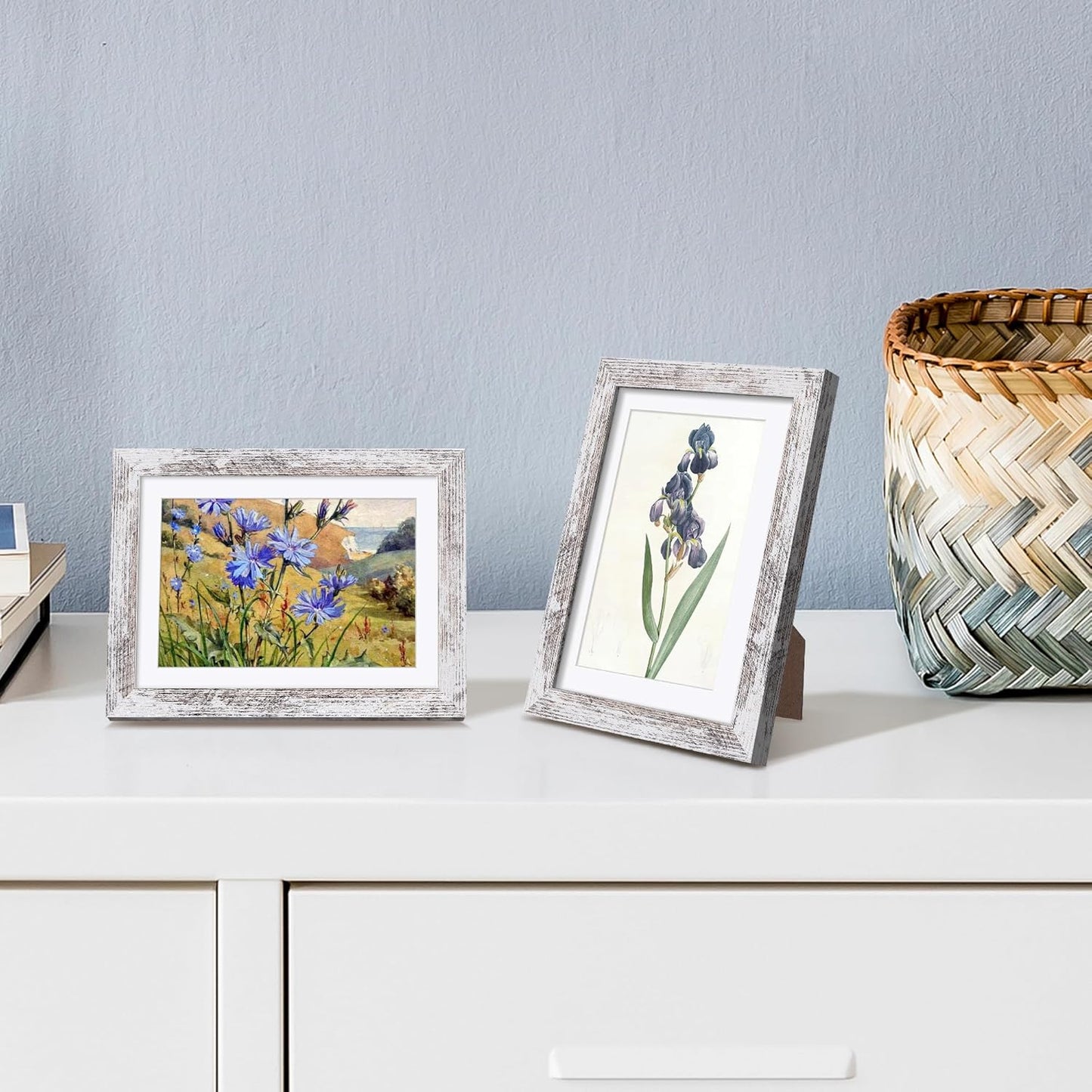 Upsimples 5x7 Picture Frame - Rustic White Photo Display for 4x6 or 5x7 Pictures | Wall Hanging, 1 Pack