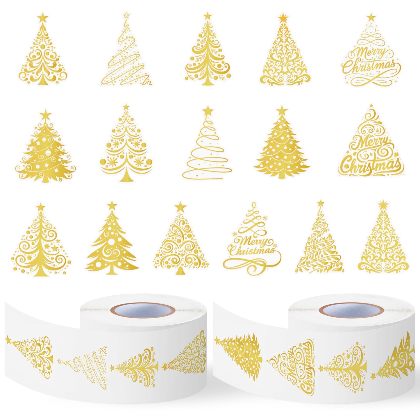 BkeeCten Foil Christmas Tree Stickers - 1000 Pcs Easy Peel Metallic Tree Waterproof Vinyl Reusable Laptop Self Adhesive Stickers Classroom Prizes Water Bottle Page Activity Pad Party Favors Skateboard