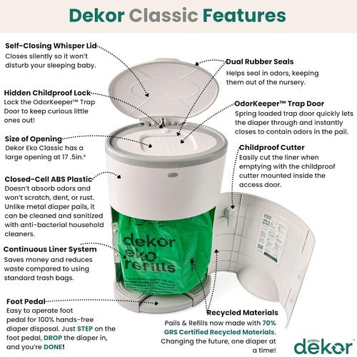 Diaper Dekor EKO Classic Diaper Pail - Eco-Friendly Design with 70% Recycled Materials | Hands-Free Operation
