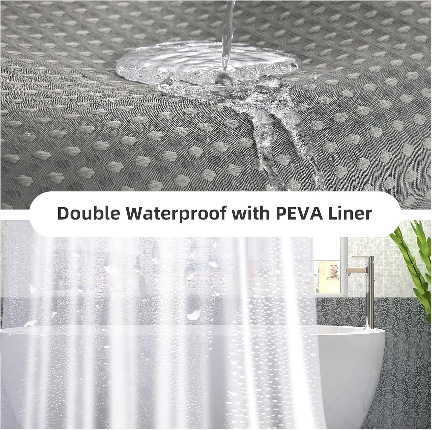 LaCyan Waterproof Waffle Weave Shower Curtain Set - 3 in 1 with Clear Liner & 12 Hooks | 72x84 Inches