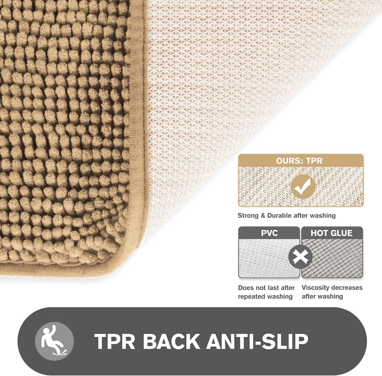 Bathroom Runner Rug 36 x 60 Inch – Extra Large Long Bath Mat | Absorbent and Washable Thick Chenille Bath Rug Non-Slip Runner Rug for Bathroom, Shower, Sink(Beige)
