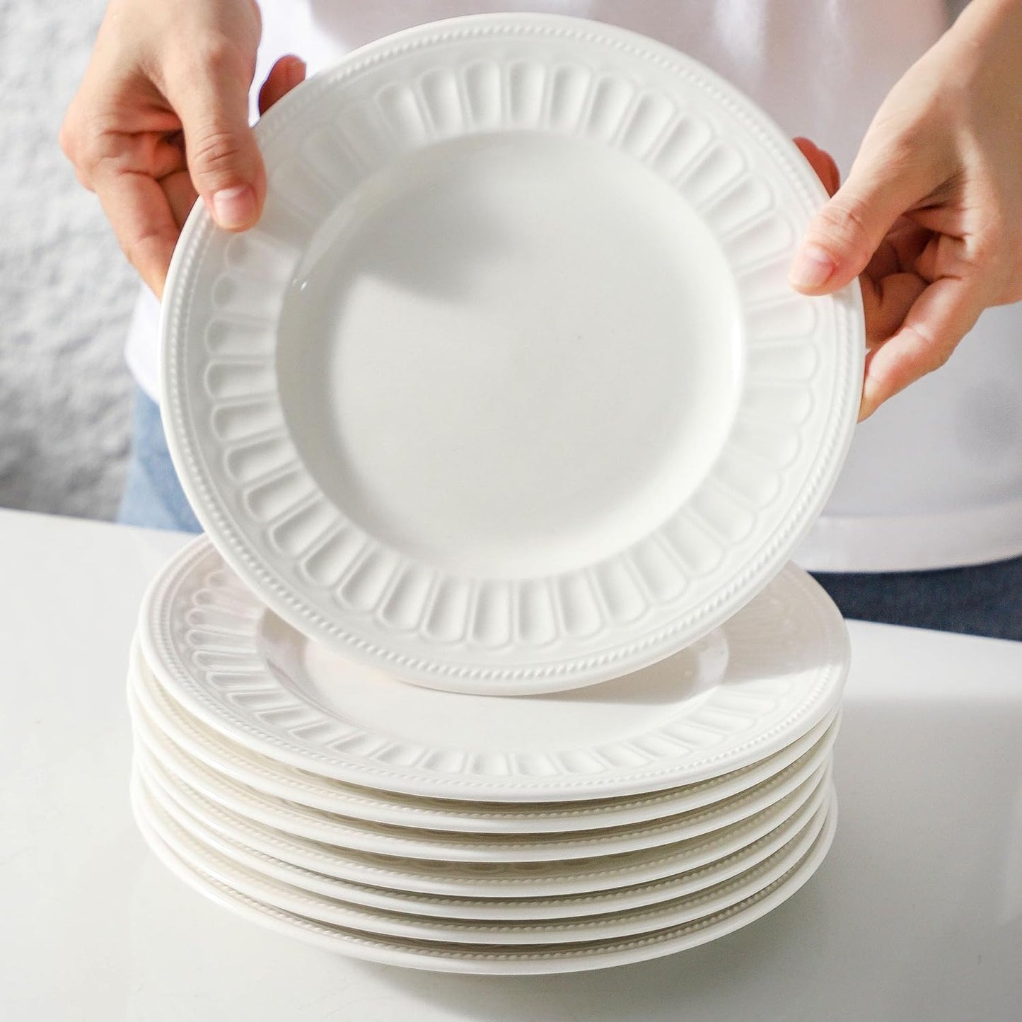 Neaylfe 8-Inch Ceramic Dessert Plates - Embossed Porcelain for Appetizers & Salads | Dishwasher & Microwave Safe