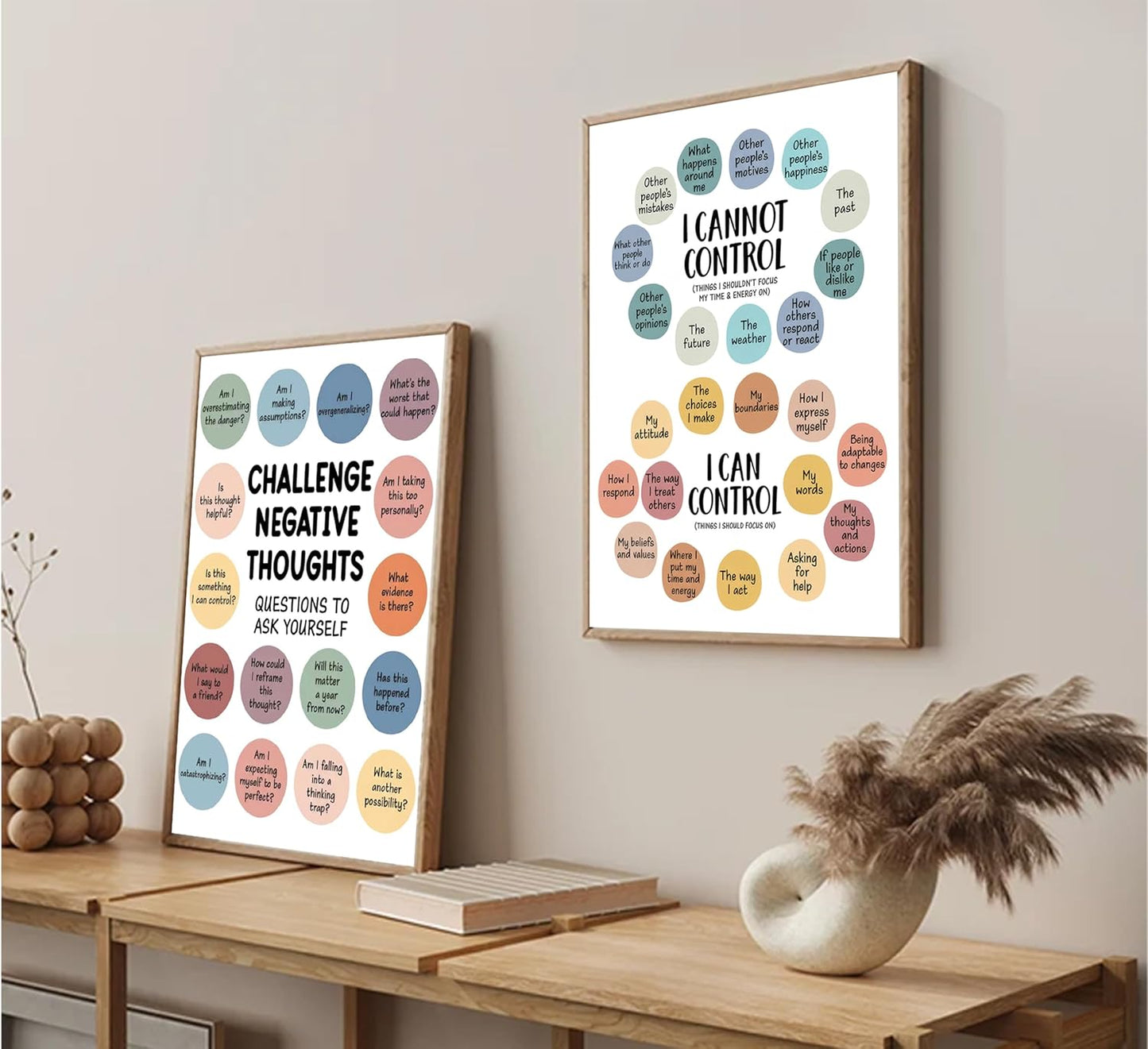 2Pcs Mental Health Wall Art - Motivational Canvas Prints for Challenging Negative Thoughts | 12x16in Unframed