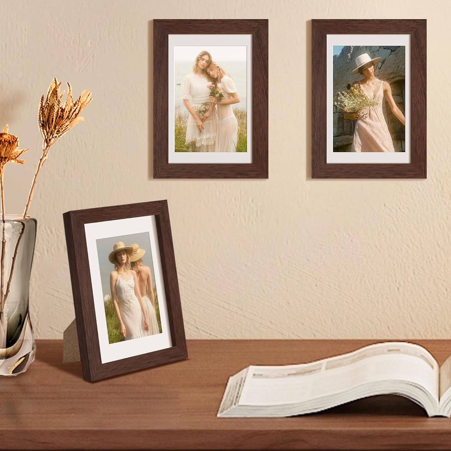 Upsimples 4x6 Picture Frame - Versatile Wall Hanging Design for 3.5x5 or 4x6 Photos - Brown, 1 Pack