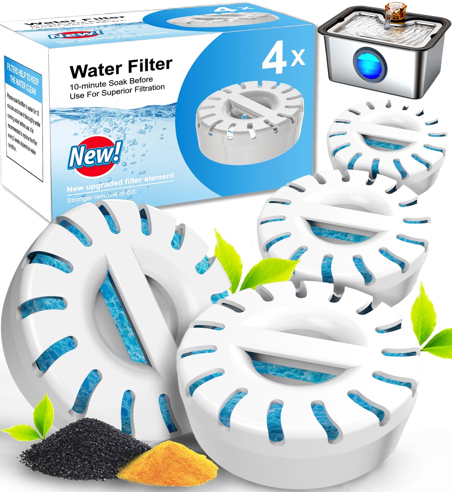 2025 Filter Element Pack for FurryPlanet Large 12L Stainless Steel Dog Water Fountain,Ultra-Purification 4Pcs Deep Purification Filter Pack with 2 Pump FilterPads