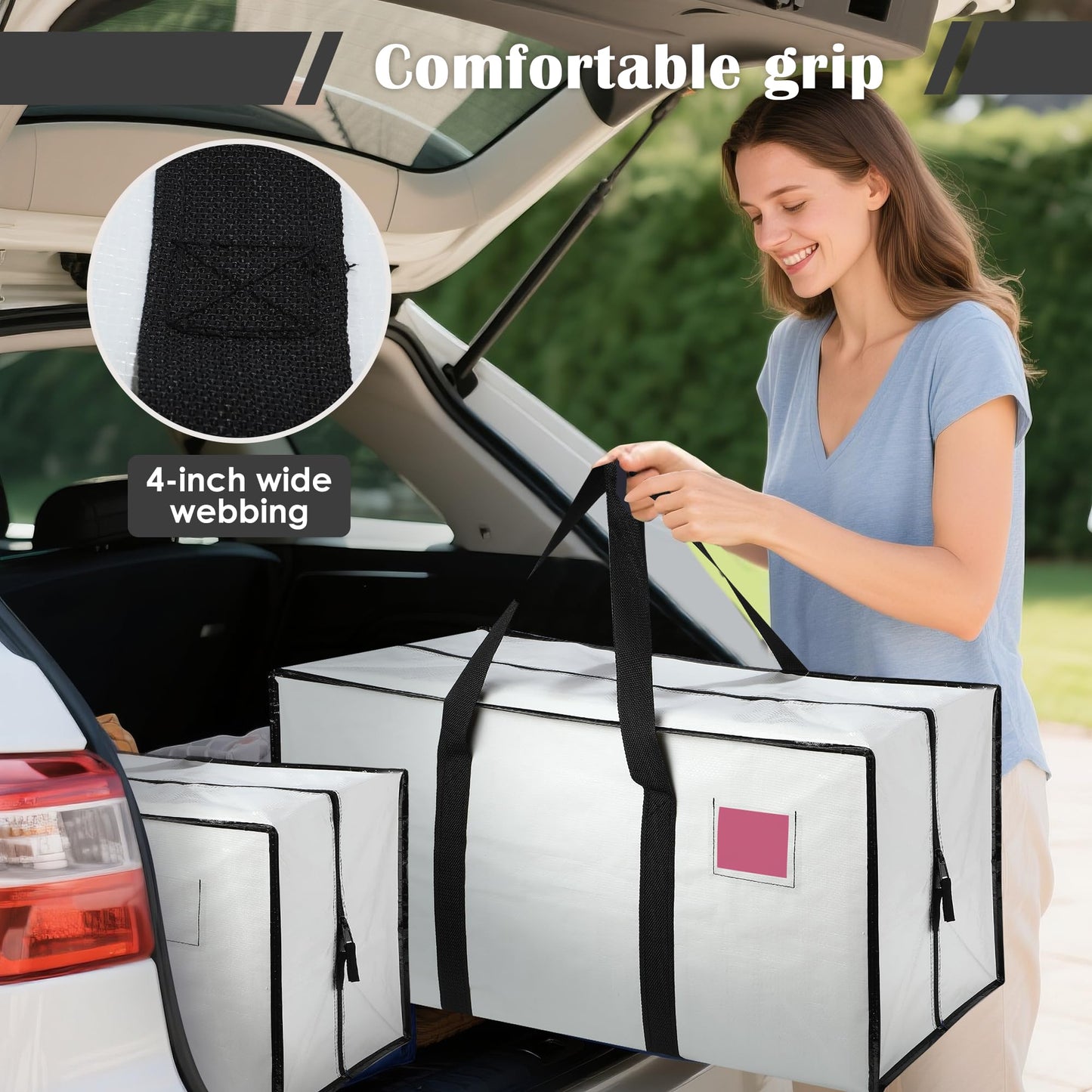 RMOHRO 12 Pack Moving Bags with Full-Open Side Zipper, Extra Large 93L Heavy Duty Waterproof Foldable Storage Totes for College Dorm, Moving & Home Organization,White