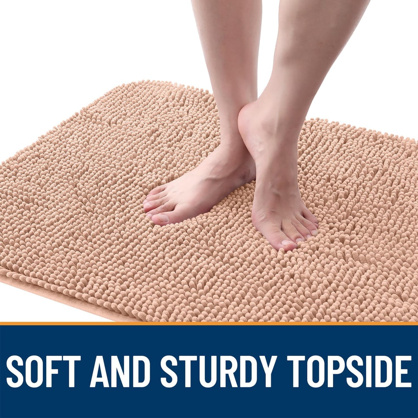 OLANLY Dog Door Mat - Absorbent Non-Slip Chenille Mat for Muddy Paws | 59x20 Inches, Quick Dry, Peach