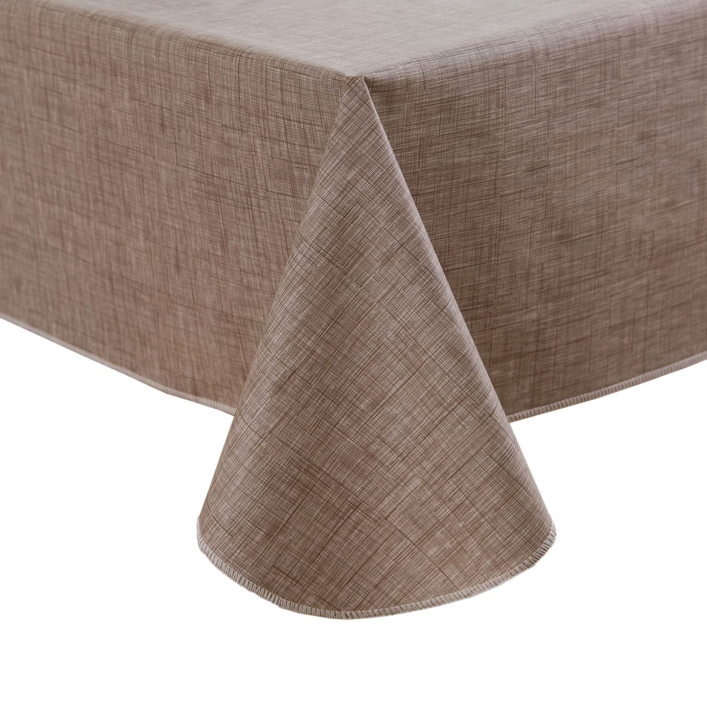 Pioggia Vinyl Tablecloth with Flannel Backing Rectangle Waterproof Oil-Proof Plastic Table Cloth Wipeable PVC Table Cover for Indoor and Outdoor (Linen, 60 x 120 Inch)