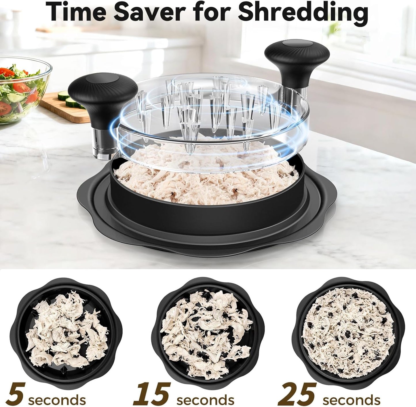 Ukeetap 10" Pro Chicken Shredder Tool - BPA-Free, Ergonomic Design, Anti-Slip Base, Black