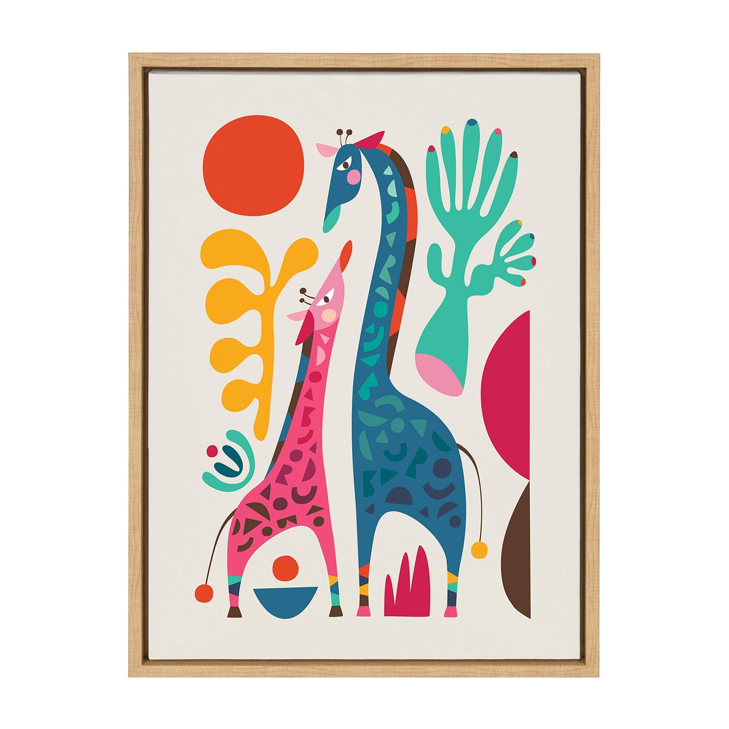 Kate and Laurel Sylvie Giraffe Love Framed Canvas Wall Art by Rachel Lee of My Dream Wall, 18x24 Natural, Adorable Safari Animal Art for Wall