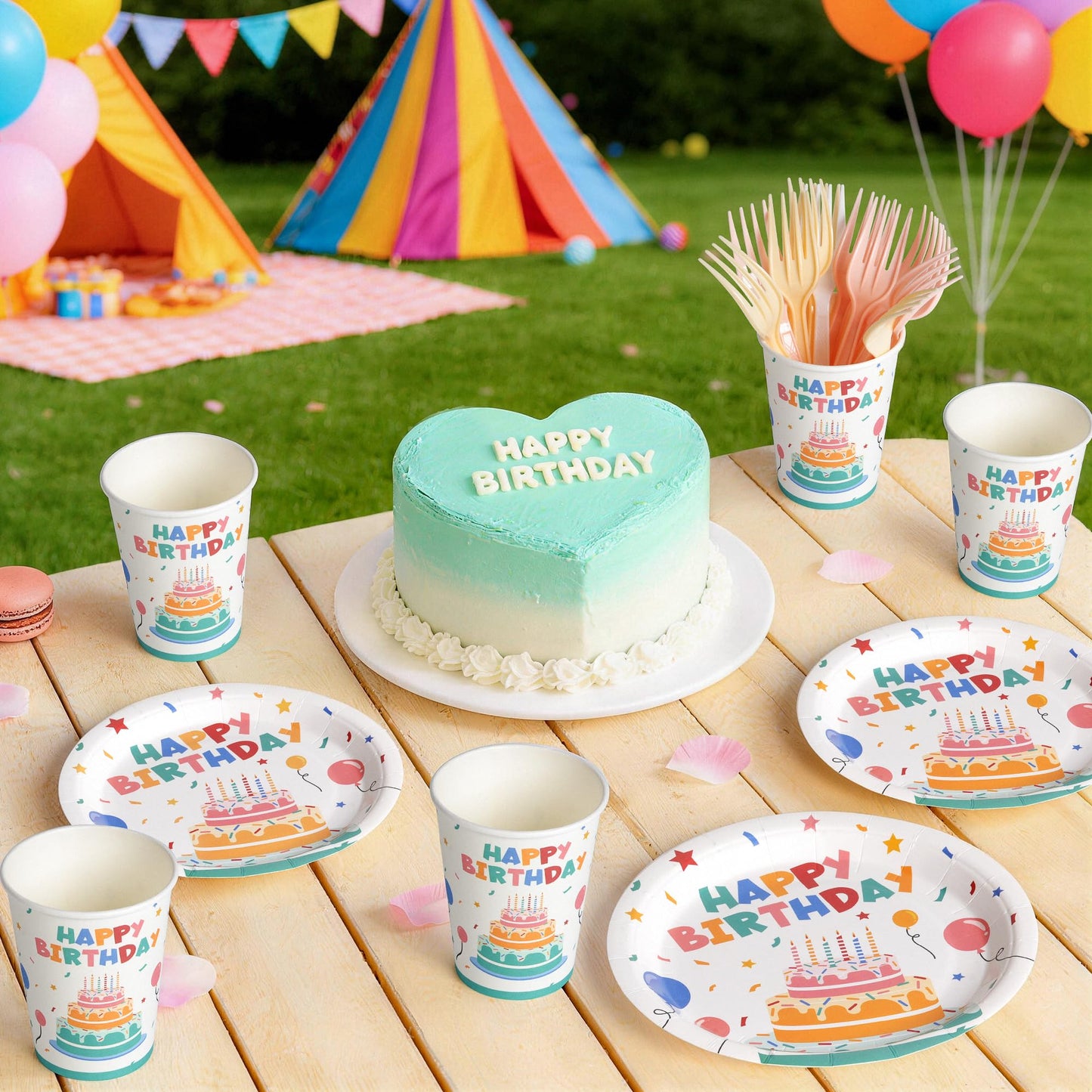 Childom Birthday Decorations,96 Pcs Birthday Plates and Cups,Happy Birthday Decorations,Disposable Plates for Birthday Party Decorations,Dinnerware Sets for Party Supplies,Tableware Set Serve 24