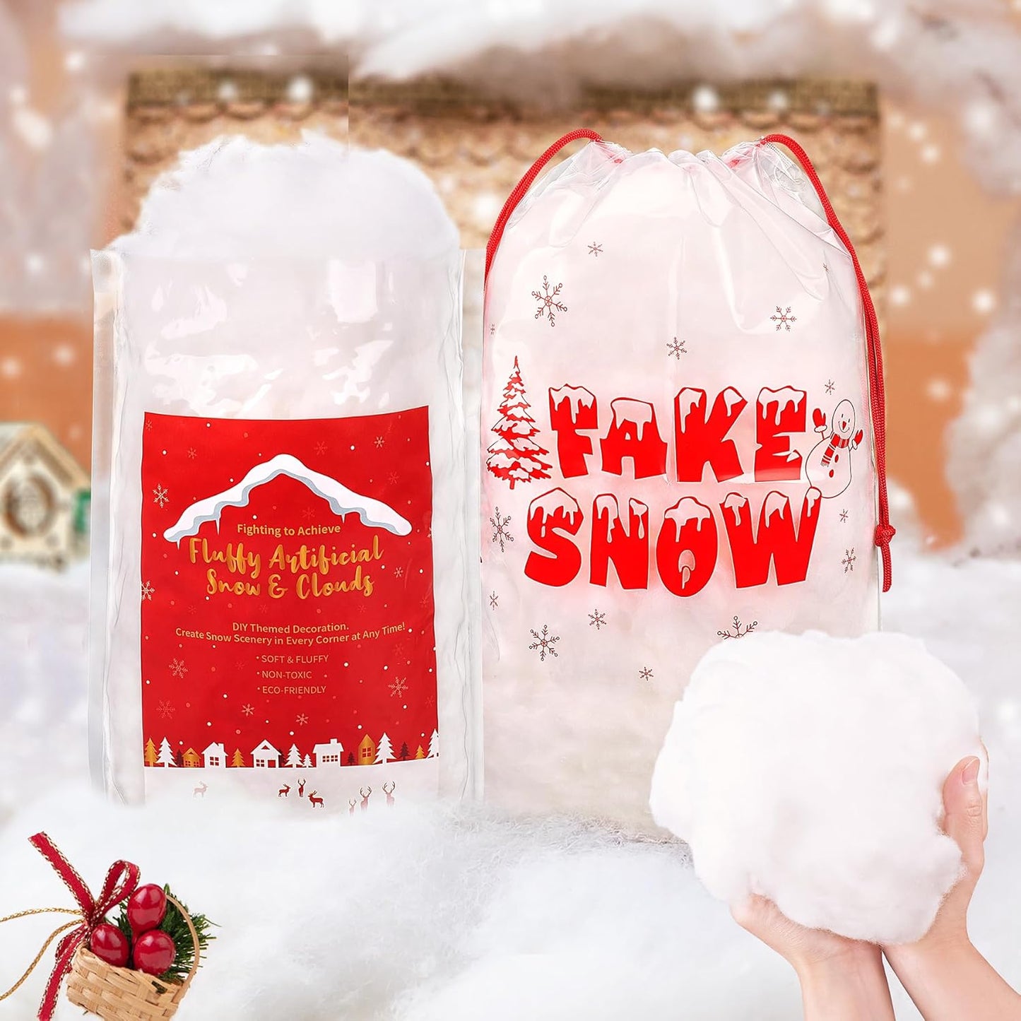 Skiennix Fake Snow Decor - 520g Fluffy Artificial Snow for DIY Christmas & Holiday Displays