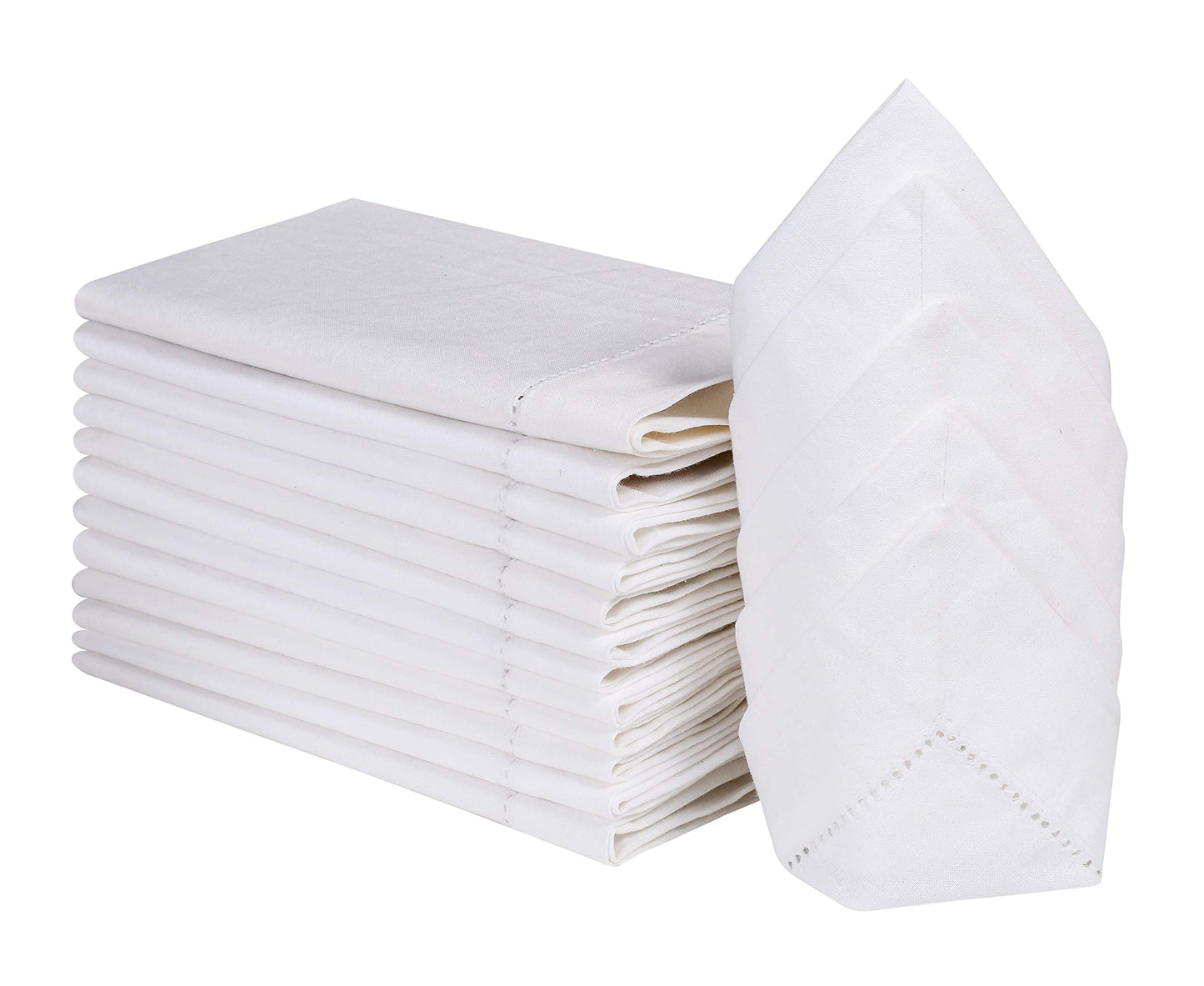 Lightnpro Decorative Cloth Dinner Napkins with Hemstitched, Wedding, Cocktail & Party Napkins, Mitered Corners, Machine Washable, 12 Elegant Table Napkins for Special Occasions - 18x18 Inch White