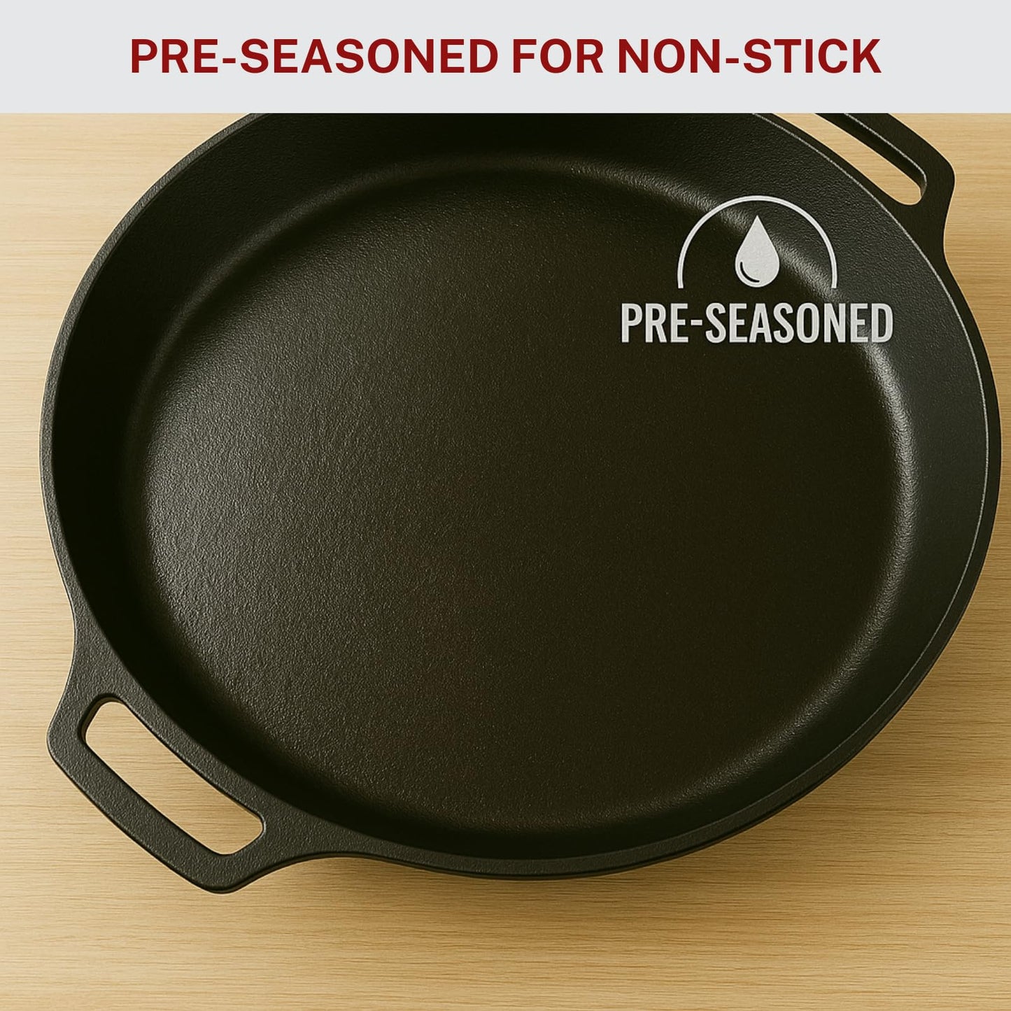 Colenza Large Cast Iron Skillet 20 Inch, Pre Seasoned Cast Iron Skillet for Cooking & Frying – XL Heavy Duty Pan with Dual Handles – Ideal for Grill, Oven, Stove, Campfire Use