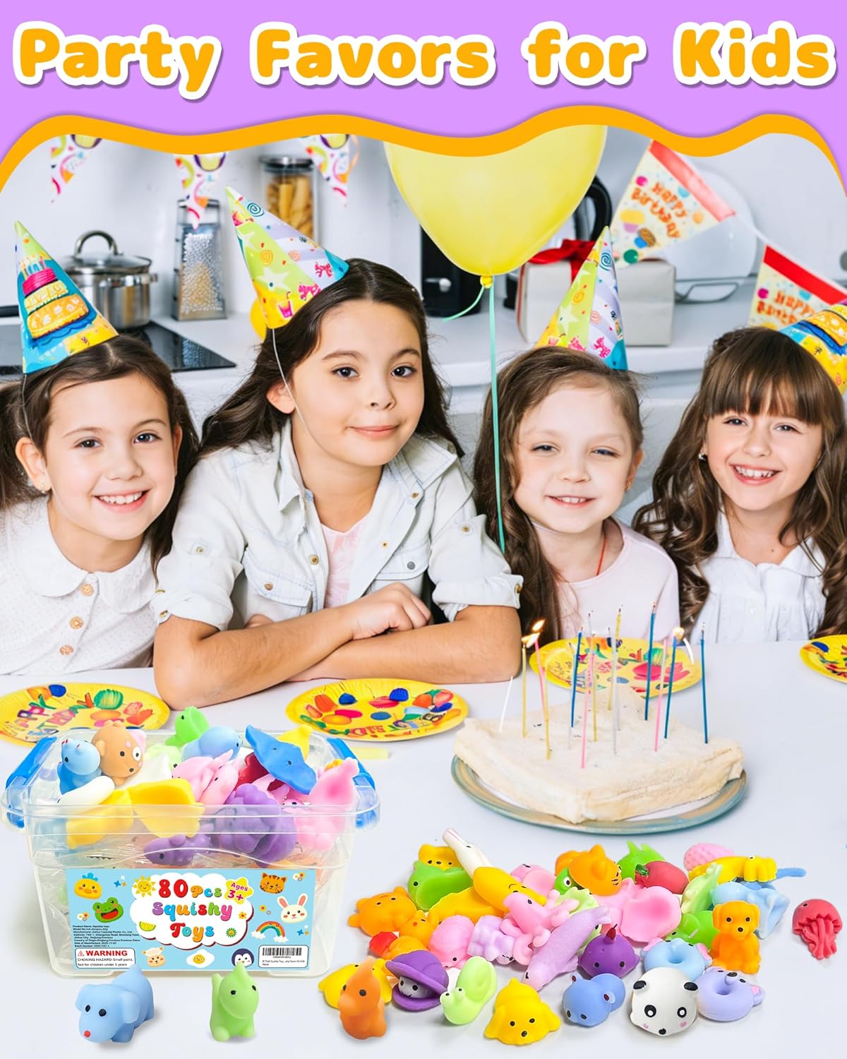 Skiennix 80 Pack Squishy Toys - Kawaii Party Favors for Kids | Mini Birthday Gifts & Classroom Prizes