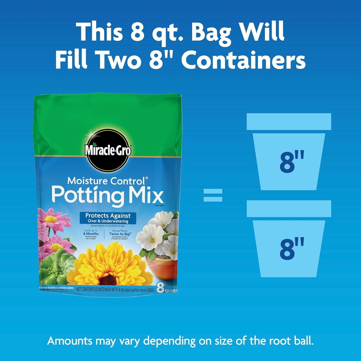 Miracle-Gro Moisture Control Potting Mix - 8 Qt. Plant Soil for Container Plants | Prevents Over- and Under-Watering (2-Pack)