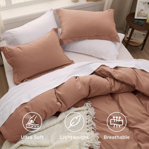 Bedsure Mocha Mousse Duvet Cover - Extra Soft 3-Piece Queen Bedding Set with Zipper Closure | 90x90 Inches