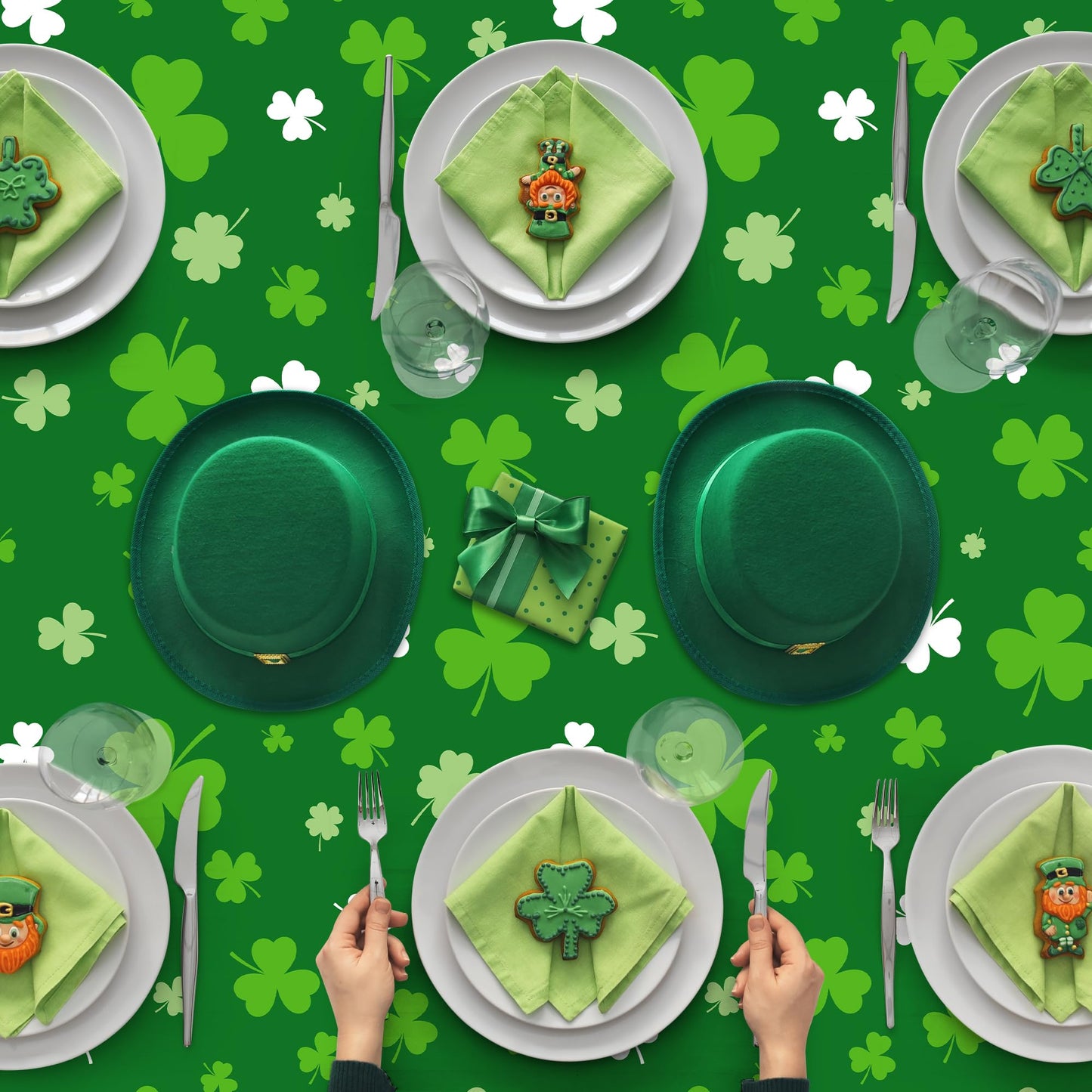 4 PCS St Patricks Day Decorations, Plastic 108" X 54" Irish St Patricks Day Tablecloth, Disposable Lucky Shamrock Decorations, Rectangle Shamrock Green Table Cloths, Lucky Decor for Memorable Table