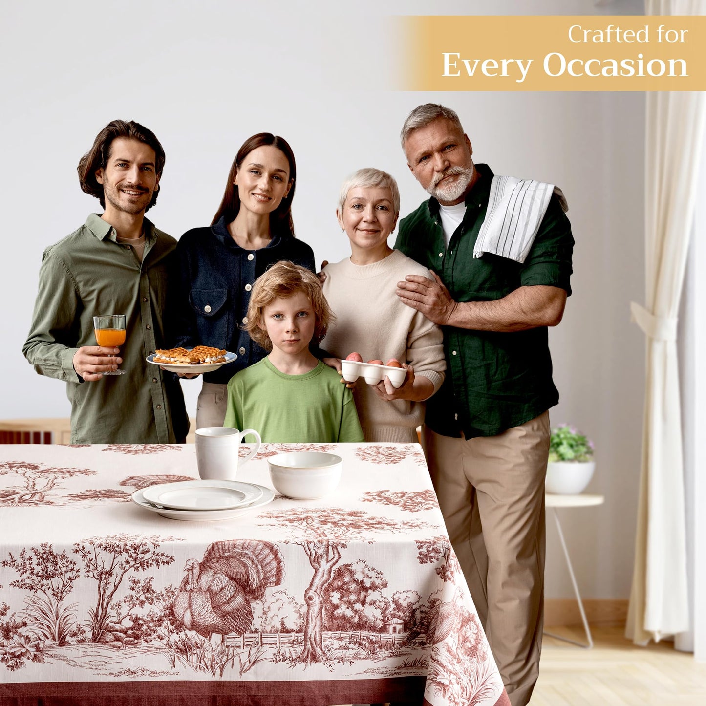 Maison d' Hermine Table Cloth Rectangle Table 100% Cotton 70 x 108 Inches Fall Tablecloth Reusable Everyday Use for Thanksgiving Christmas Decorations Dining Farmhouse Party (Holy Jouy - Brown)