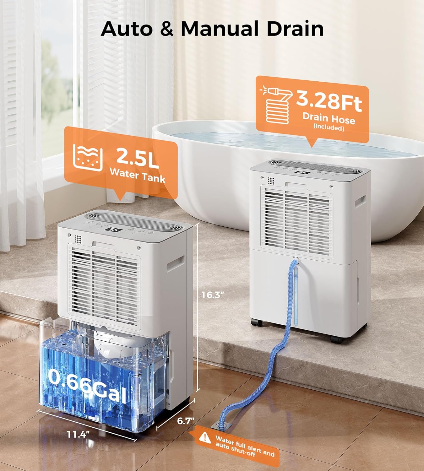 SEMKAP 2500 Sq.Ft Dehumidifier - 32 Pints for Home, Large Rooms & Basements | Low Noise & Smart Control
