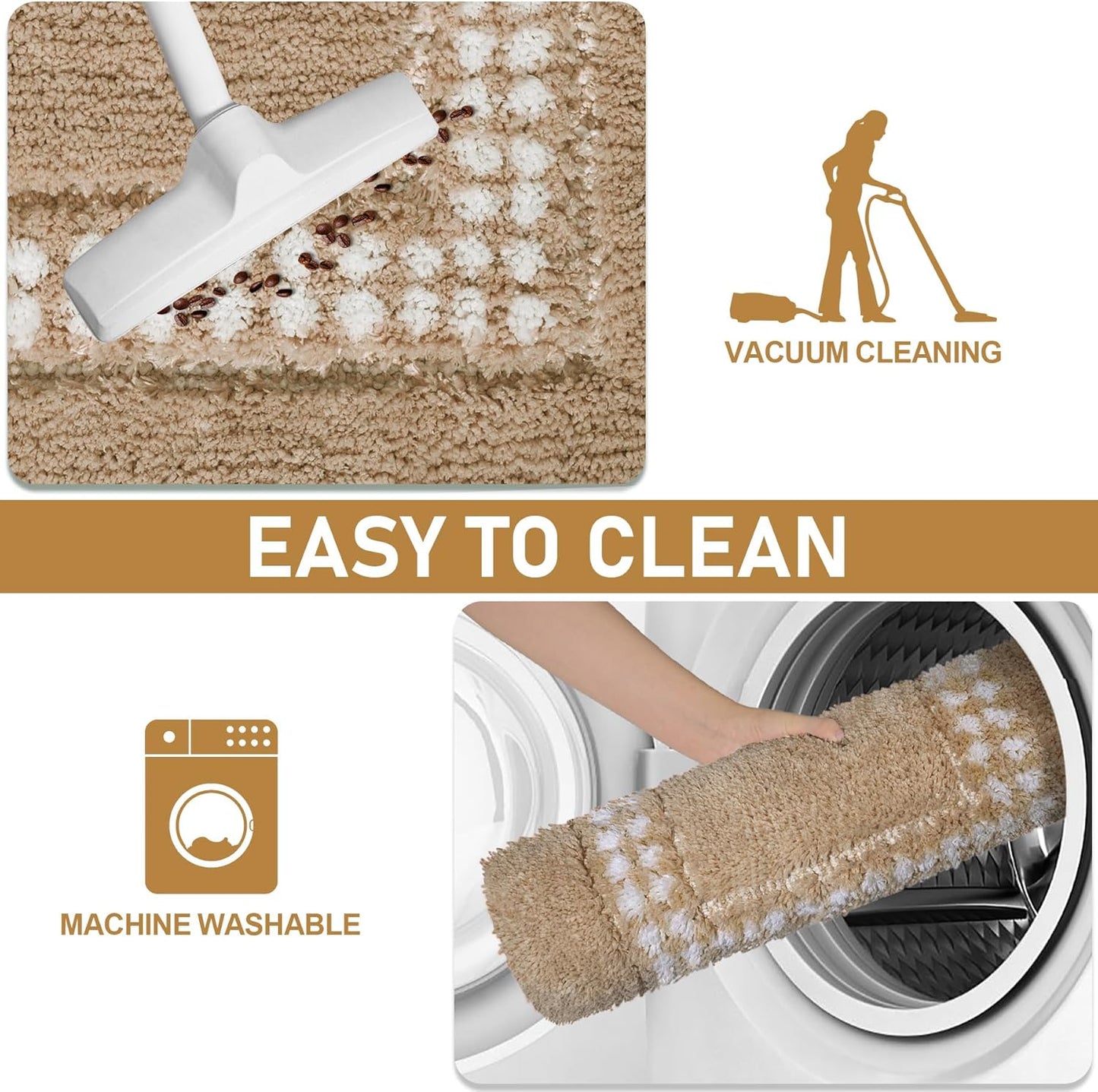 Skiennix Beige Bathroom Rugs - Non-Slip Washable Microfiber Mats | Super Soft & Absorbent 20x31 Inches