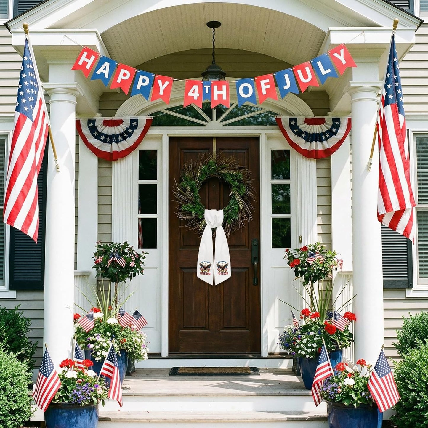 USA 250 Years Patriotic Wreath Sash - Freedom Eagle Ribbon for Front Door | American Flag Decor