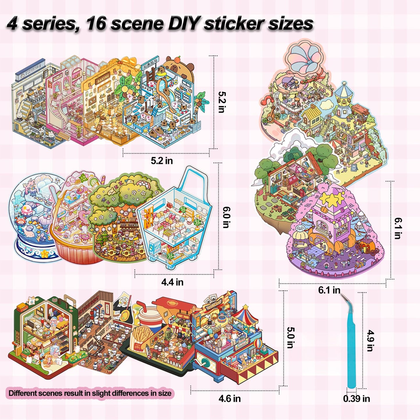Miniature DIY 3D House Sticker Scene - 16 Sets Fun 3D Stickers for Adults Kids Relief Stress Pass The Time
