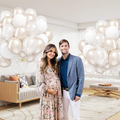 Double Stuffed Pearl Balloons by [Brand Name] - 60pcs 12-Inch Pearl White Latex Balloons for Weddings & Parties