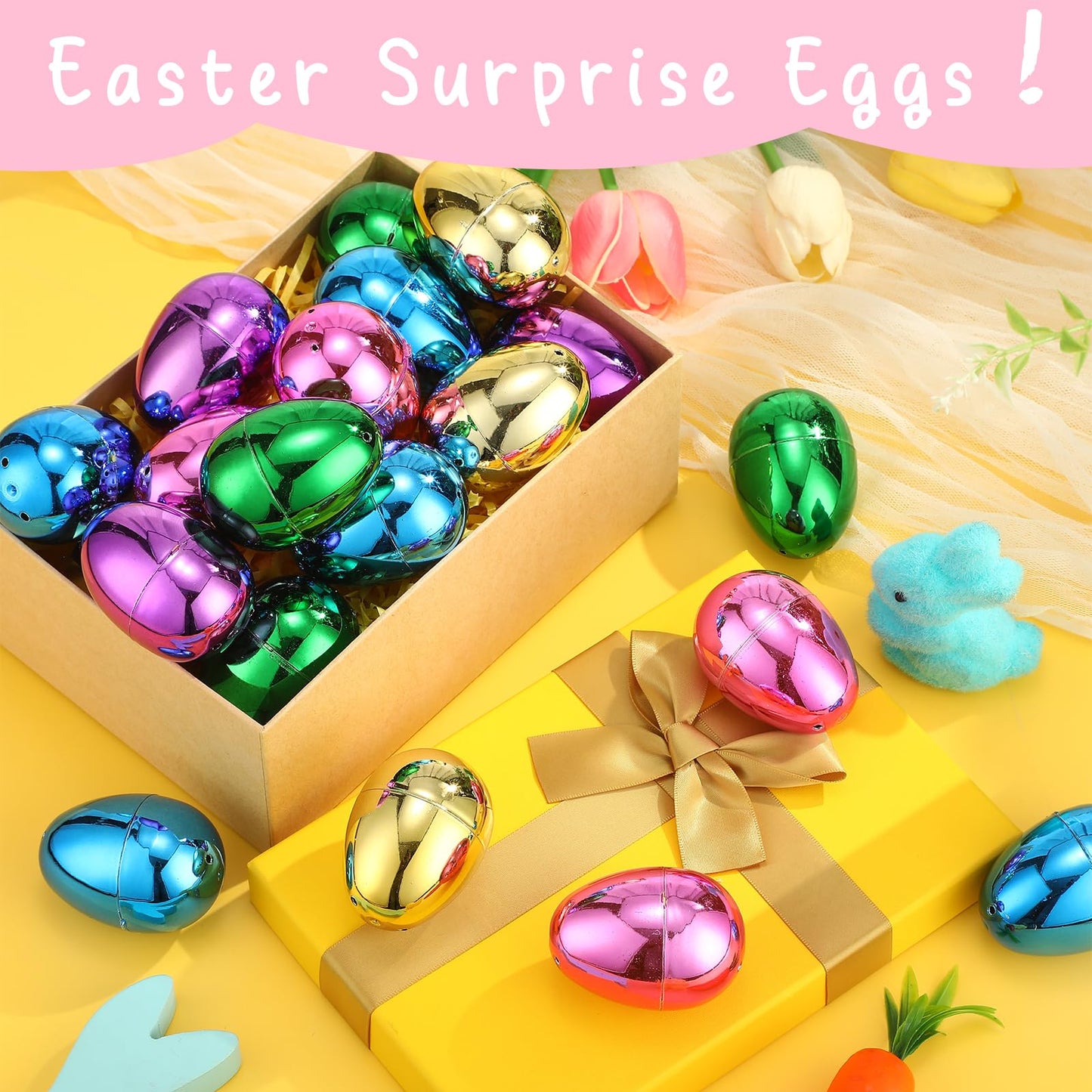 MiniInflat 66 Pcs Metallic Plastic Easter Eggs Bulk Colorful Fillable Easter Basket Stuffers for Egg Hunts Party Favor,filling Treats, Classroom Prize Supplies(2.36 Inch)