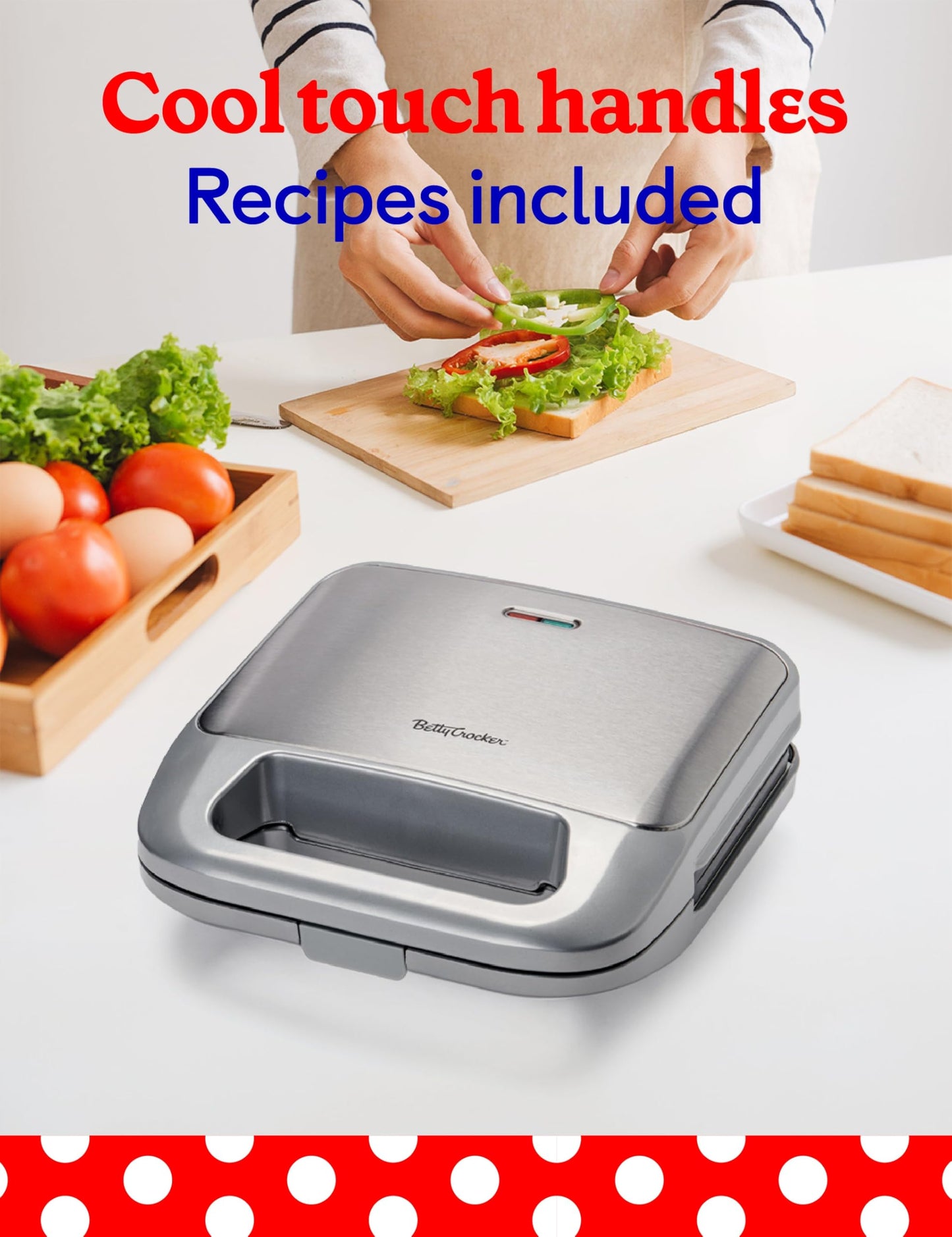 Betty Crocker 3-in-1 Indoor Grill, Sandwich/Panini Press & Waffle Maker Plus, Electric Grill Indoor with Interchangeable Non-Stick Plates, 750 Watts, BC-4965S, Silver