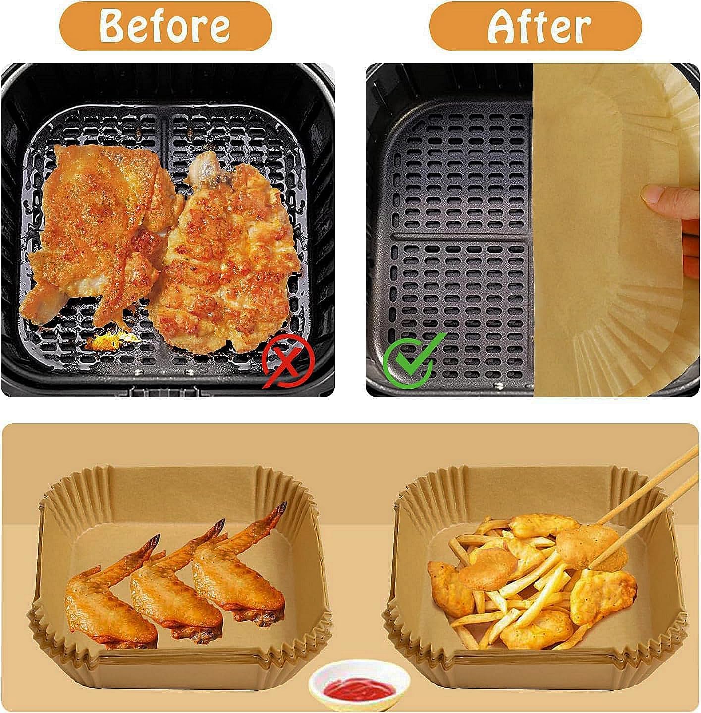 Skiennix Mini Air Fryer Liners - 100Pcs Disposable Parchment Paper for 2-5 Qt Air Fryers