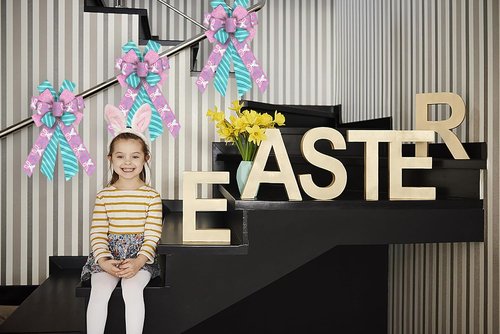 Hying Easter Bunny Bows - Glitter Pink & Blue Burlap Wreath Bows for Spring Decor | Holiday Tree Topper