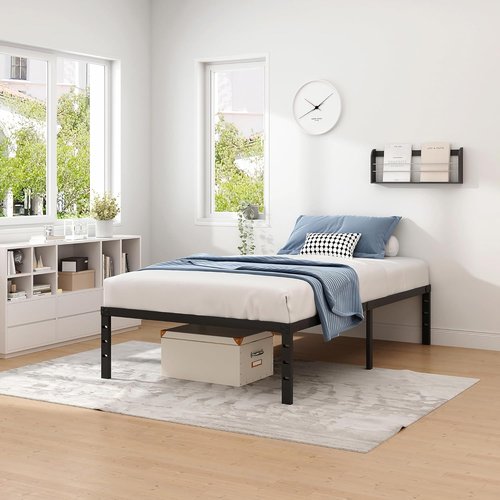 Jeton Metal Bed Frame - Twin Size Sturdy Mattress Foundation with Storage Space | Easy Assembly, Black, 14 Inch