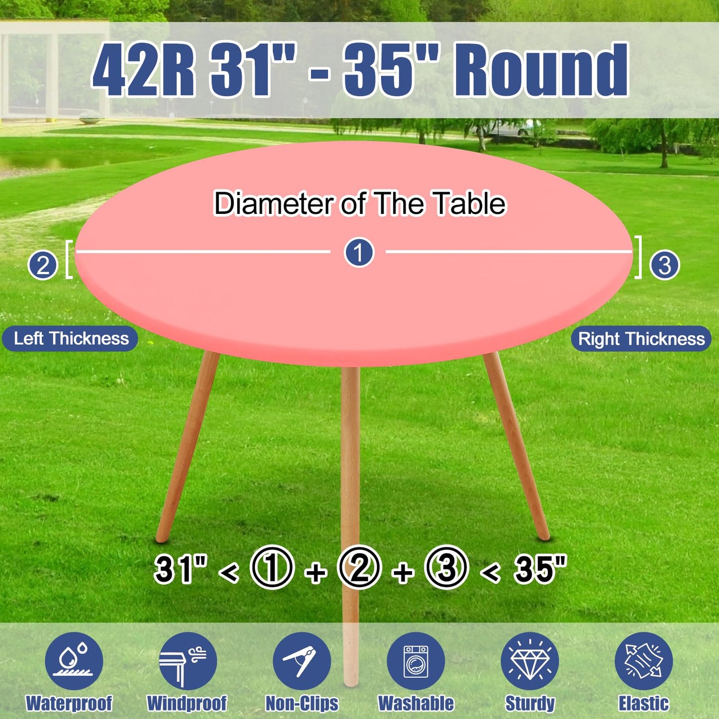 Moosfor Round Spandex Tablecloth, Elastic Fitted Waterproof Tablecloths for 31"-35" Tables, Stretch Washable Picnic Table Cover for Camping, Dining, Indoor and Outdoor,Coral Red