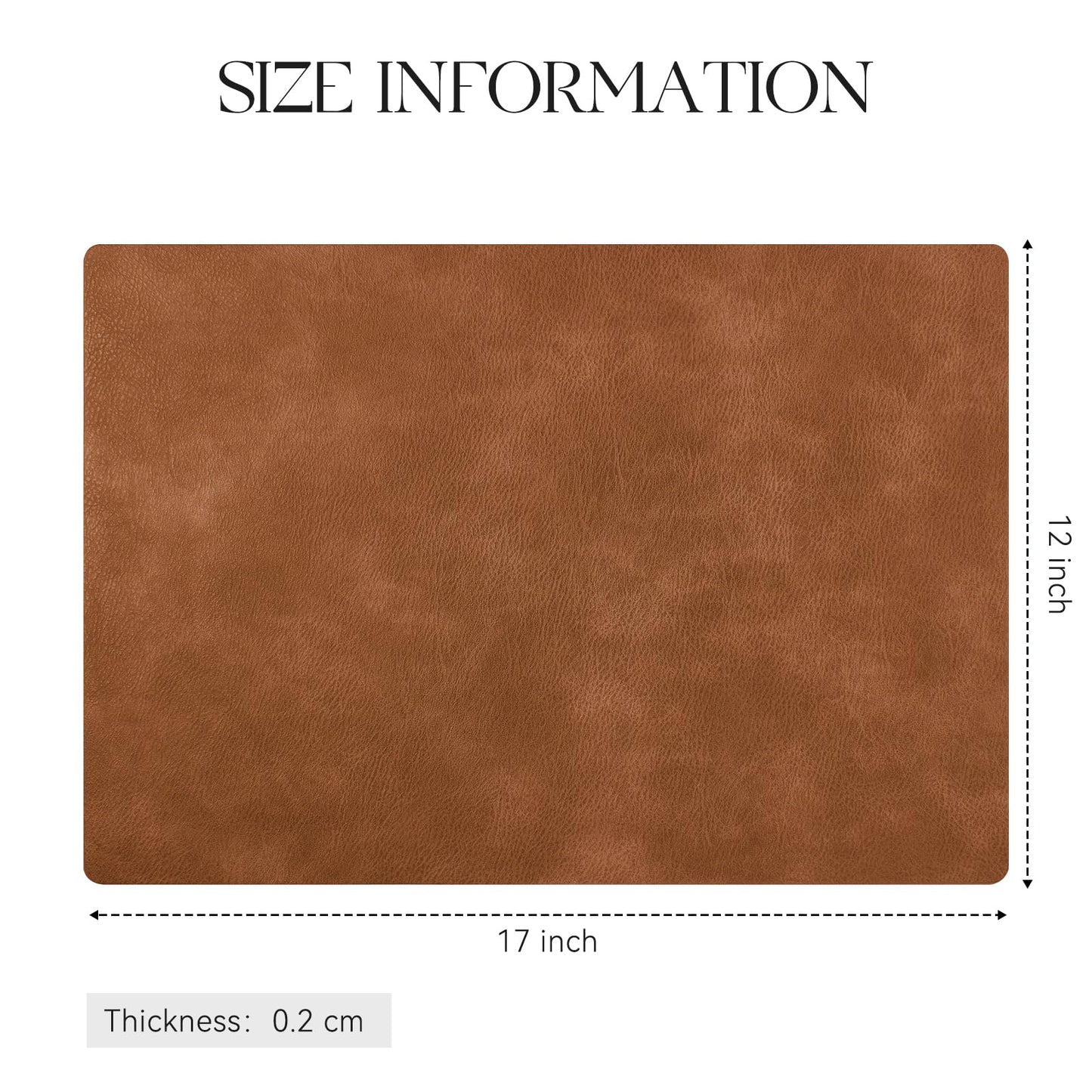 MOSAYT Vinyl Placemats Set of 6-12 X 17 Inch - Faux Leather 100% Waterproof Oil-Proof Wipeable PU Place Mats, Heat Resistant Reversible Table Mats for Kitchen, Dining, Outdoor (Reddish Brown)