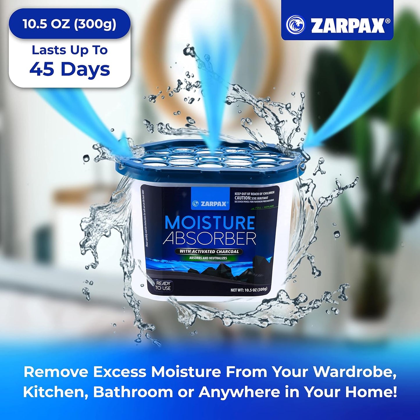ZARPAX Activated Charcoal Moisture Absorber - Eliminates Dampness & Odors | 10.5 oz | Set of 4