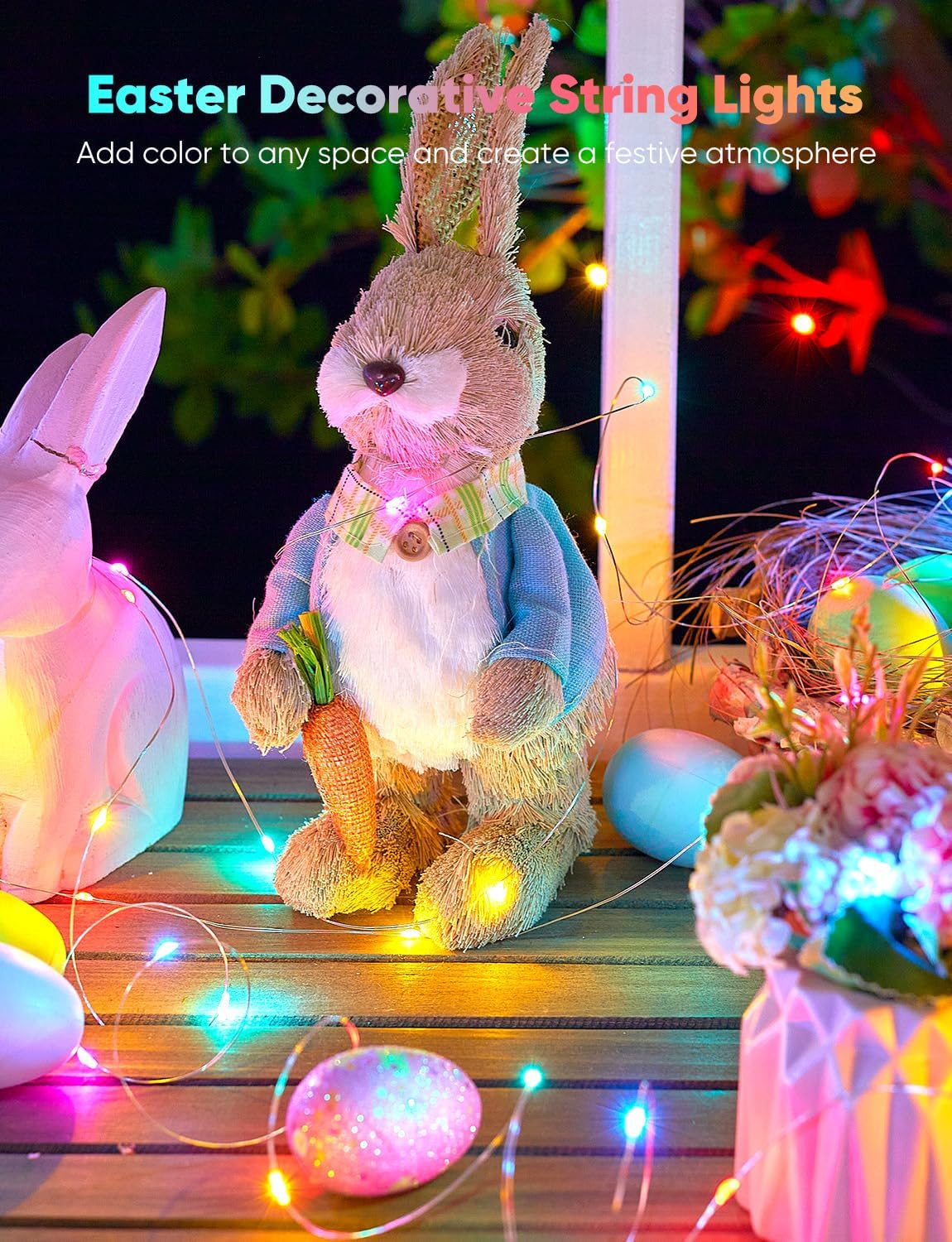 Minetom 20 LED Fairy Lights - 7ft Battery Operated Pastel Christmas & Easter Decor | Waterproof Silver Wire