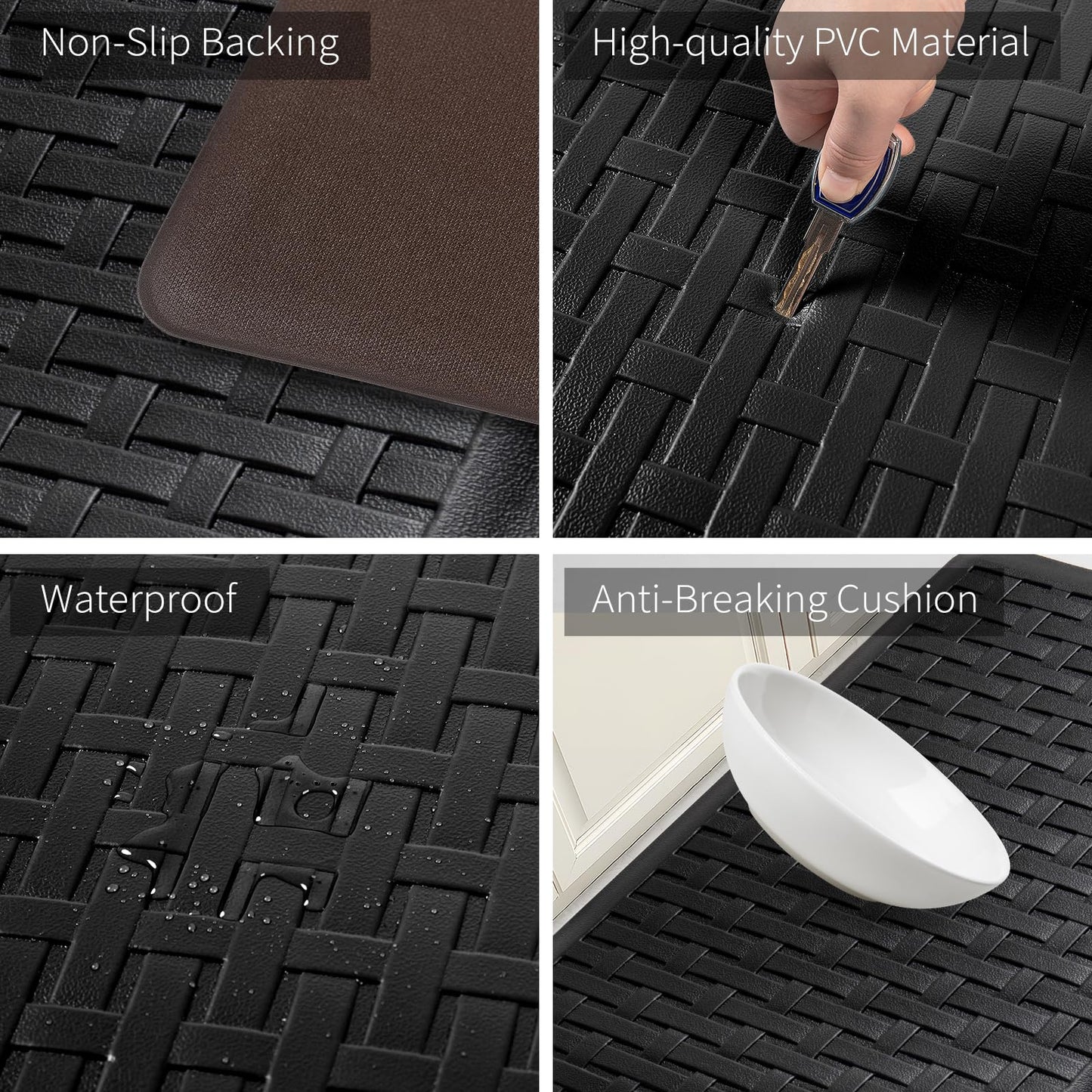 2PCS UKISS Kitchen Rugs, Cushioned Anti Fatigue Kitchen Mats for Floor, Waterproof Kitchen Rug，Non-Slip Comfort Standing Mat for Kitchen (Black, 17.3"x28"+17.3"x60")