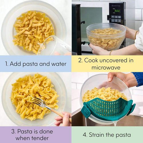 Anyday 8 Cup Glass Microwave Pasta Cooker - BPA Free & Plastic Free | Stackable Airtight Nontoxic Storage Container with Vented Lid (Kale)