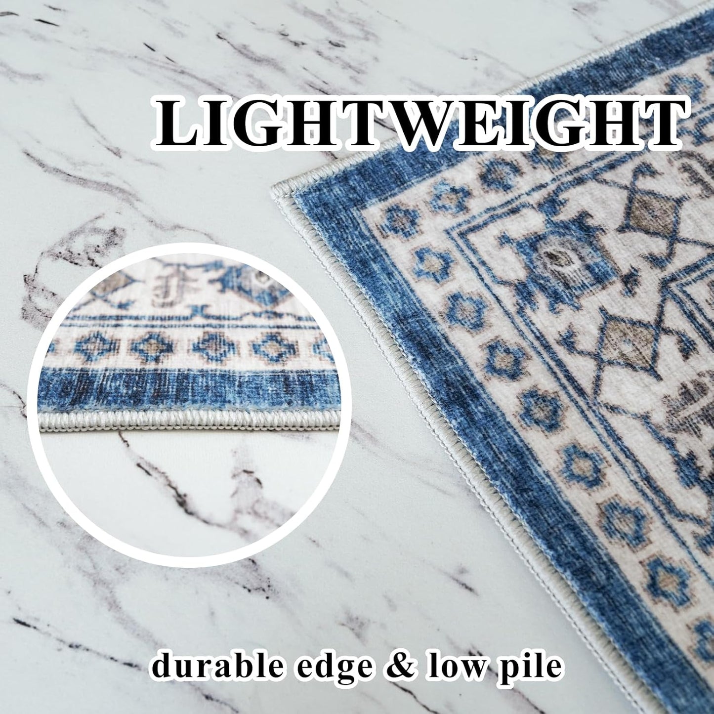 Skiennix Vintage Area Rug - Washable Soft Indoor Entryway Mat with Non-Slip Backing | 2x3, Blue