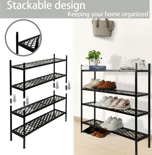 Expandable Shoe Rack by [Brand Name] - 2-Tier Metal Shoe Shelf Organizer for Closet & Entryway | Black