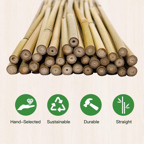 Bamboo Garden Stakes by [Brand Name] - 18-Inch Natural Plant Support with Twist Ties | 32 Pcs for Tomatoes & Climbing Plants