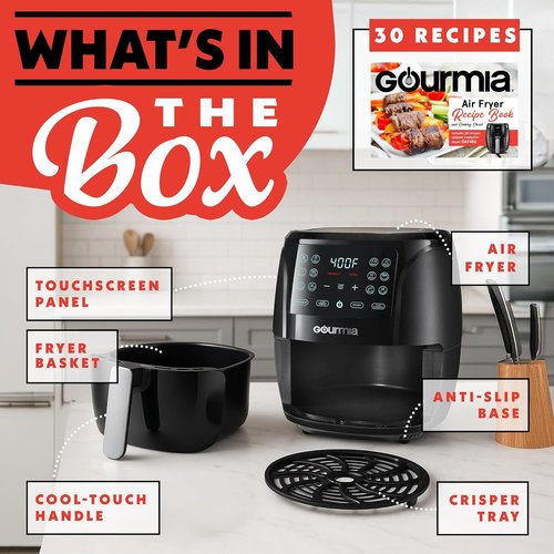 Gourmia Air Fryer - 6 Qt Large Capacity with FryForce 360º | Digital Display & 12 Cooking Presets, Black