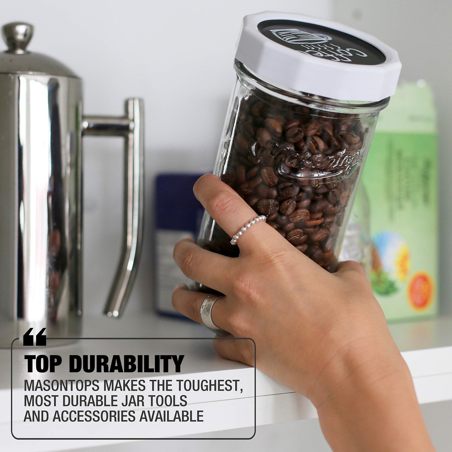 Masontops Tough Band - Wide Mouth Mason Jar Screw Bands - Quality Plastic Replacement Ring Seals & Jar Covers