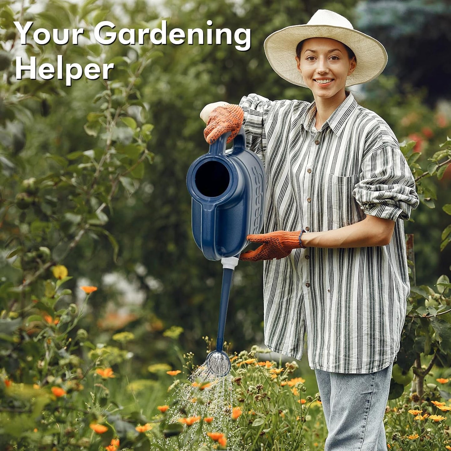 Skiennix 2 Gallon Watering Can - Removable Long Spout & Stainless Steel Sprinkler Head | Ideal for Outdoor Plants